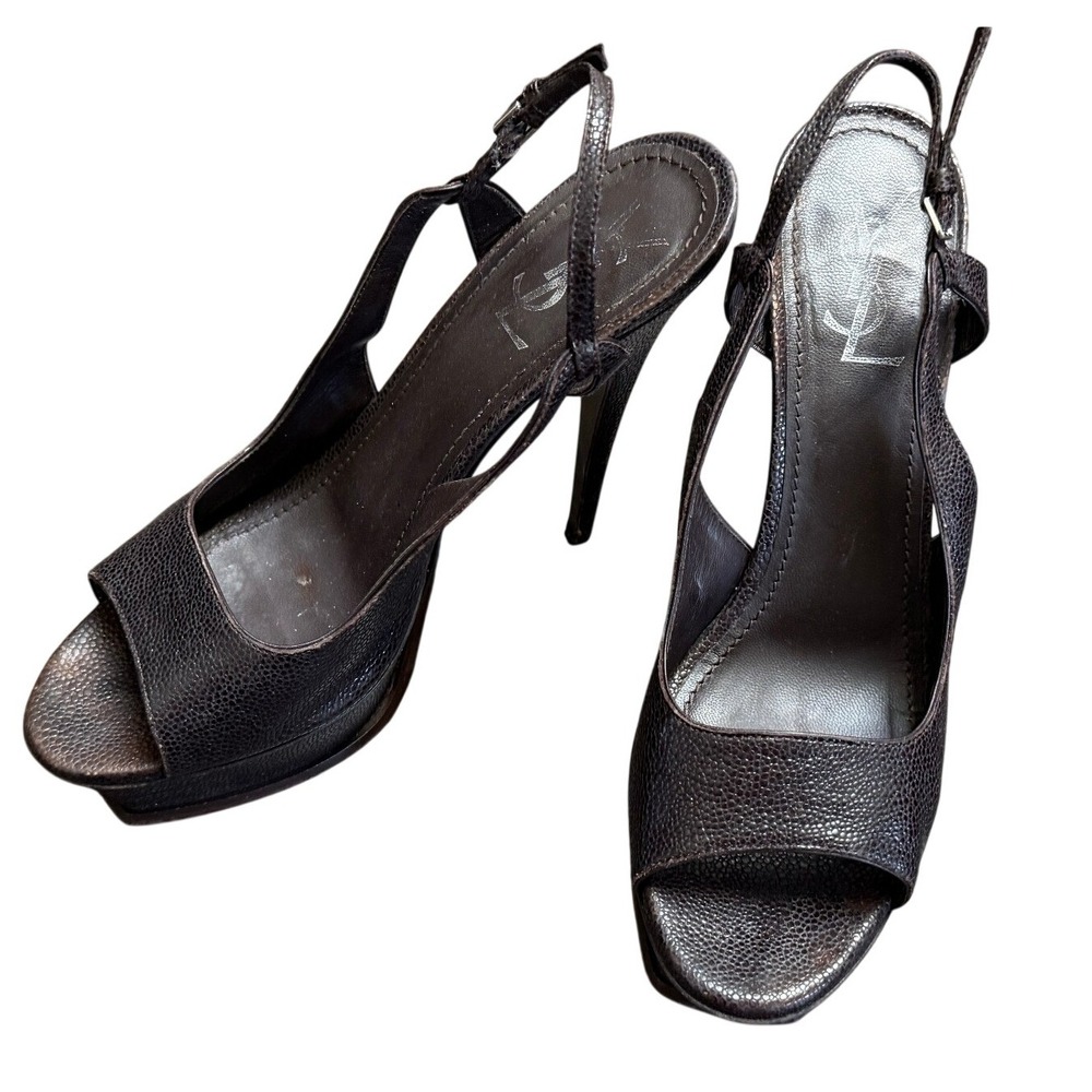 Yves Saint Laurent Tribute Platform Sandals Textured Leather Stiletto Heel 41 - Picture 2 of 13